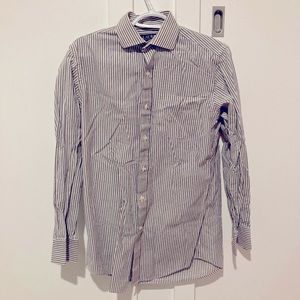White & Blue/Gray striped shirt